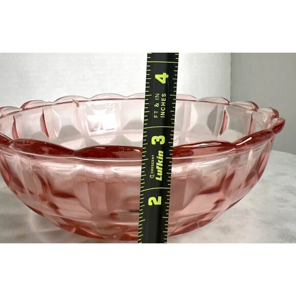 Vintage Jeanette Glass Co Bowl Cube Pink Depression Glass Scalloped Edge Collect - Picture 5 of 8